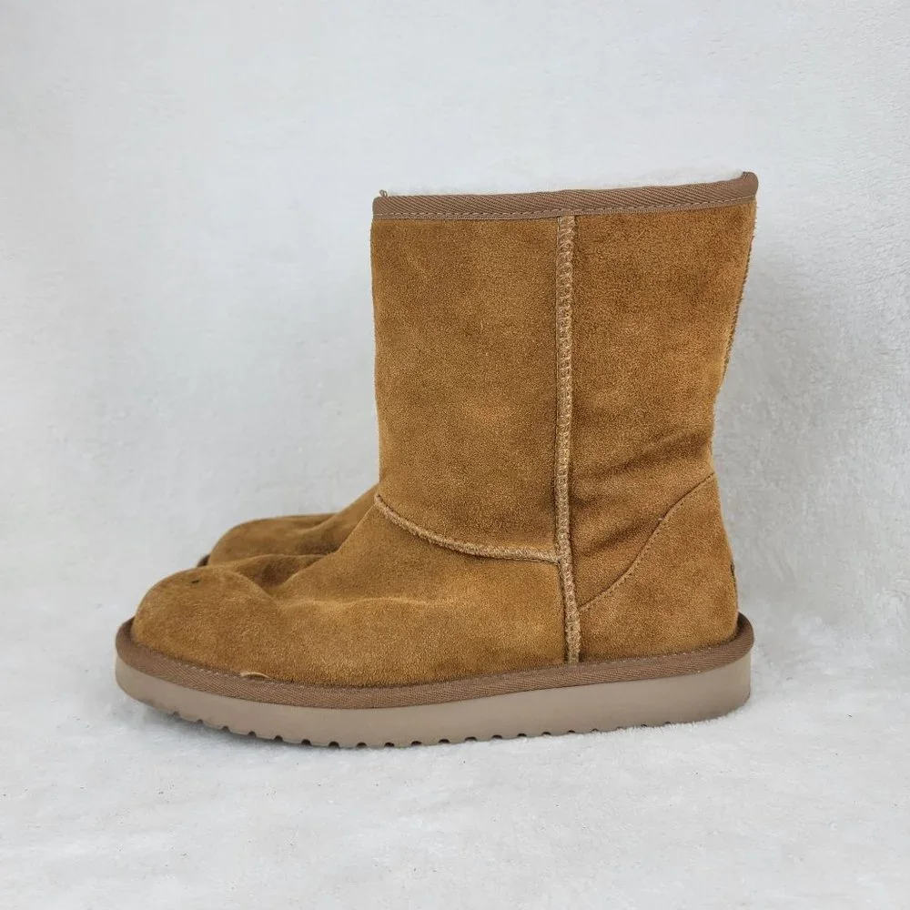 Koolaburra by UGG Tan Suede Faux Fur Lined Short Mid Calf Pull Up Boots Size 7